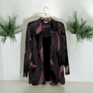 JM Collection Animal Print Feather Design Layered Long Sleeve Blouse 2X